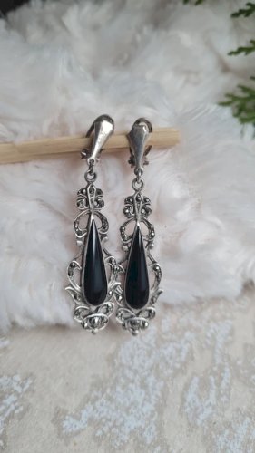 Boucles doreilles - clips en argent onyx et marcassites