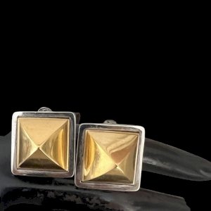 Hermès Paris clip earrings French design vintage bicolor pyramid