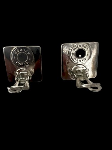 Boucles d’oreilles clips Hermès Paris French design Pyramide vintage Bicolore