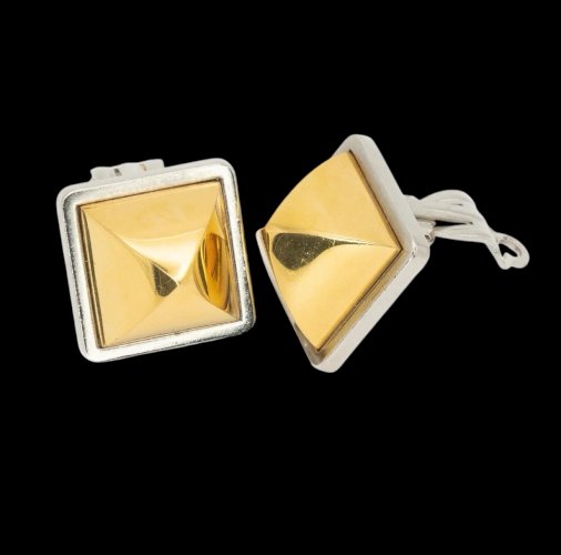 Boucles d’oreilles clips Hermès Paris French design Pyramide vintage Bicolore