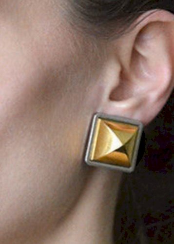 Boucles d’oreilles clips Hermès Paris French design Pyramide vintage Bicolore