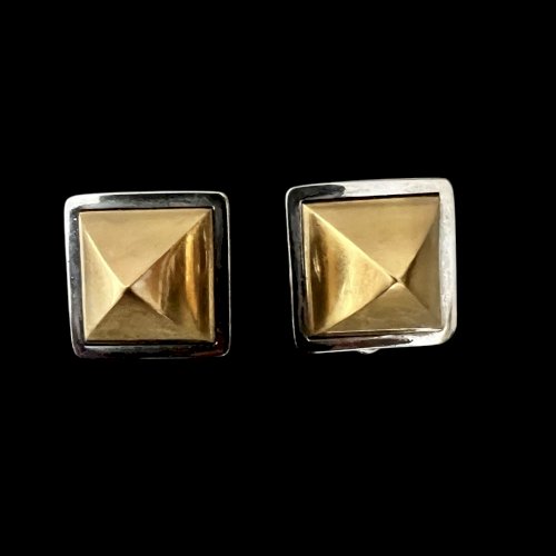 Boucles d’oreilles clips Hermès Paris French design Pyramide vintage Bicolore