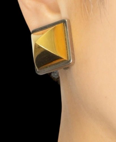 Boucles d’oreilles clips Hermès Paris French design Pyramide vintage Bicolore