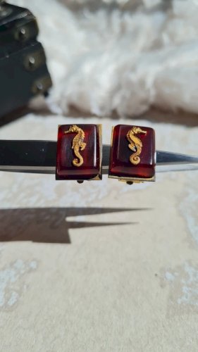 Boucles doreilles - clips Hippocampe - art déco - JHP - Jean Painlevé Paris