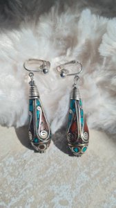 Boucles doreilles - clips tibétaines artisanales