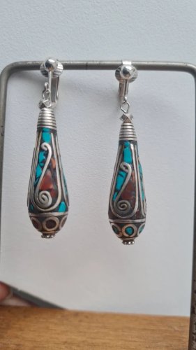 Boucles doreilles - clips tibétaines artisanales