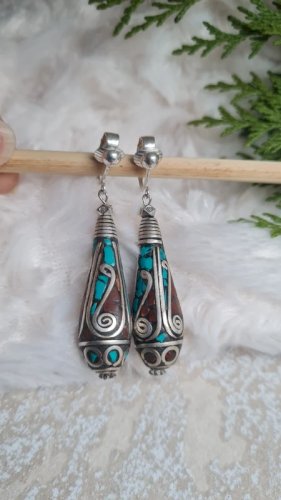 Boucles doreilles - clips tibétaines artisanales