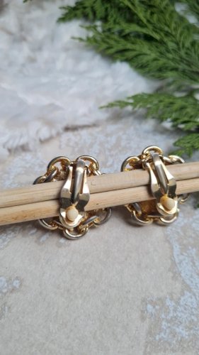 Boucles doreilles - clips vintage dorés et en porcelaine