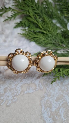 Boucles doreilles - clips vintage dorés et en porcelaine