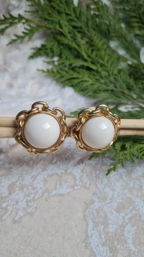 Boucles doreilles - clips vintage dorés et en porcelaine