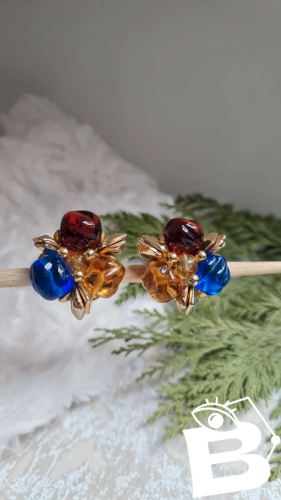 Boucles doreilles - clips vintage en verre