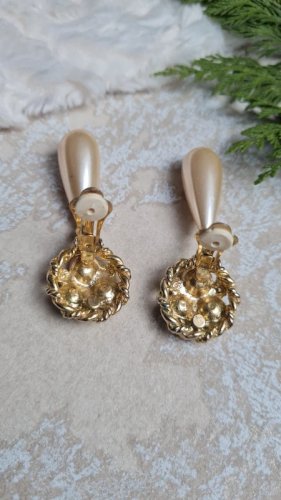 Boucles doreilles - clips vintage  strass vert, bleu et rouge