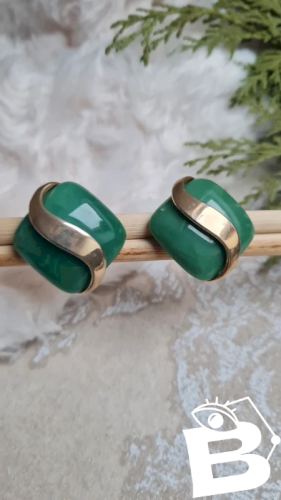 Boucles doreilles - clips vintage vert et doré