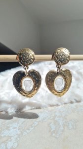 Boucles doreilles Jacky de G. - cœur camées - vintage