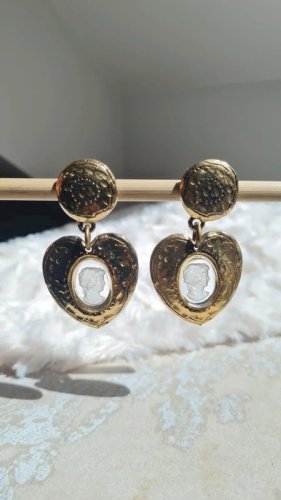 Boucles doreilles Jacky de G. - cœur camées - vintage