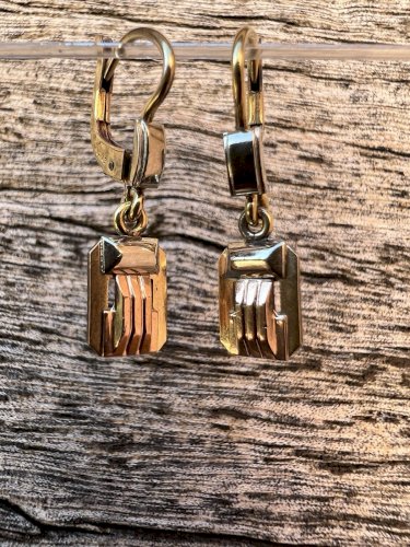 Boucles d’oreilles Pampilles plaqué or Poinconné art Deco 1925  Oria Vintage Anc