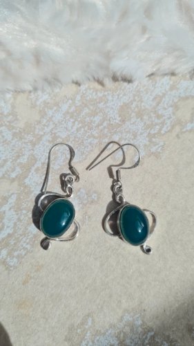 Boucles doreilles pendante en argent onyx vert
