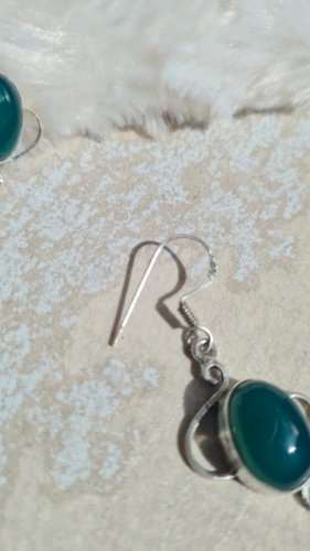 Boucles doreilles pendante en argent onyx vert