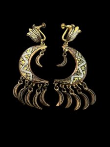 vintage crescent moon dangle earrings from old Toledo circa 1950