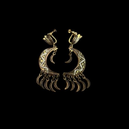 boucles d’oreilles pendantes ancienne Tolède vers 1950 croissant de Lune Vintage