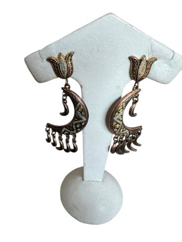 boucles d’oreilles pendantes ancienne Tolède vers 1950 croissant de Lune Vintage