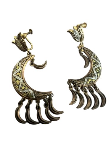 boucles d’oreilles pendantes ancienne Tolède vers 1950 croissant de Lune Vintage