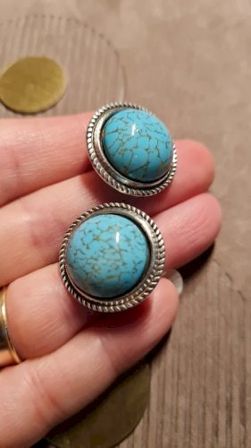 Boucles doreilles vintage Germany - ancien clips - imitation turquoise
