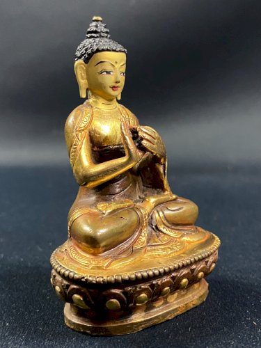 Bouddha assis en méditation posture enseignement Dharmachakra Mudra en bronze