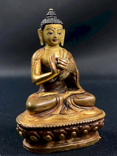Bouddha assis en méditation posture enseignement Dharmachakra Mudra en bronze