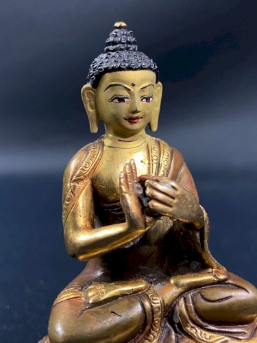 Bouddha assis en méditation posture enseignement Dharmachakra Mudra en bronze