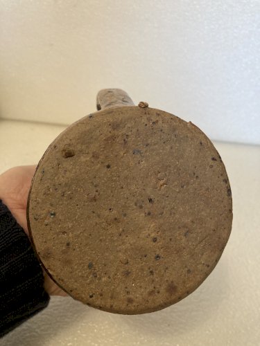 Bougeoir à main en grès pyrité émaillé artisanal poterie potier vintage déco