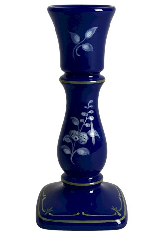 Bougeoir ancien en faïence de Saint-Omer – peint à la main – bleu cobalt – signé