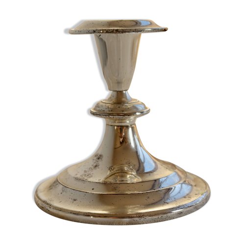 Bougeoir ancien en métal argenté patiné