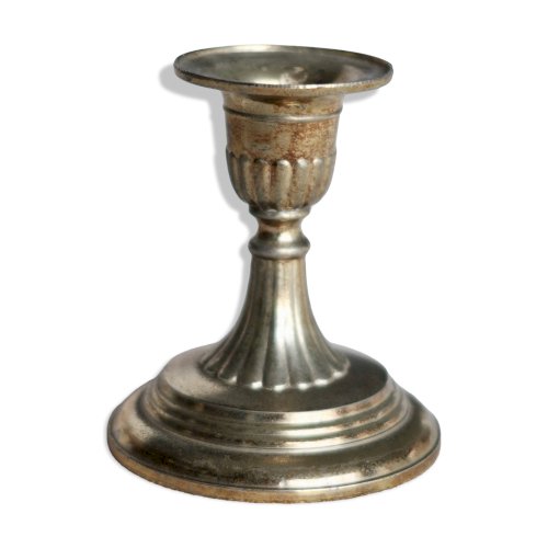 Bougeoir ancien en métal patiné, décor coquillage