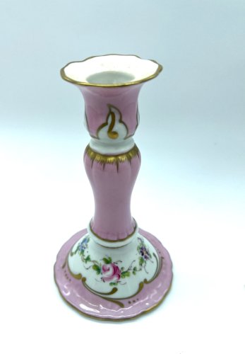 Bougeoir ancien en porcelaine de Limoges signé Jaeger – Décor rose et or, fleurs