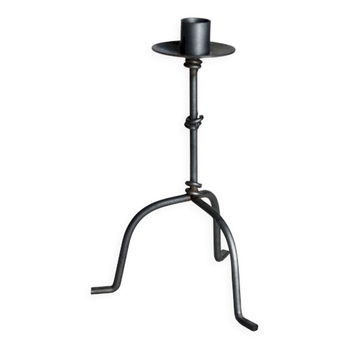 Bougeoir ancien tripode en métal décor nœuds