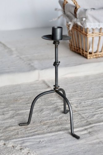 Bougeoir ancien tripode en métal décor nœuds