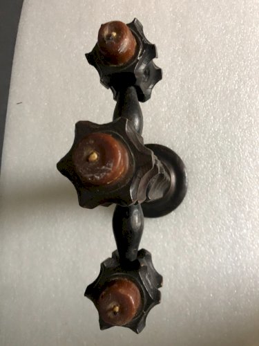 bougeoir candélabre triple décoratif Bois Art Populaire médieval  bougie vintage