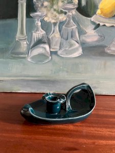 Bougeoir Céramique bleue vintage forme lampe d’Aladin