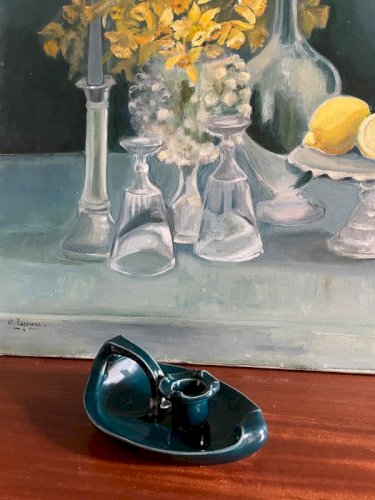 Bougeoir Céramique bleue vintage forme lampe d’Aladin