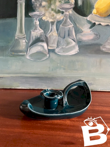 Bougeoir Céramique bleue vintage forme lampe d’Aladin