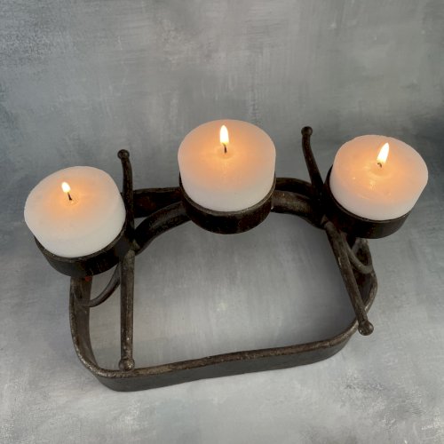 Bougeoir chandelier centre de table 3 bougies fer forgé & mors à cheval équestre