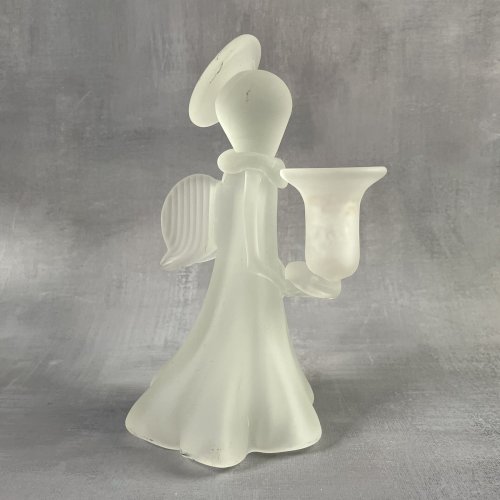 Bougeoir en verre dépoli en forme d'ange portant la bougie Haut.~19cm