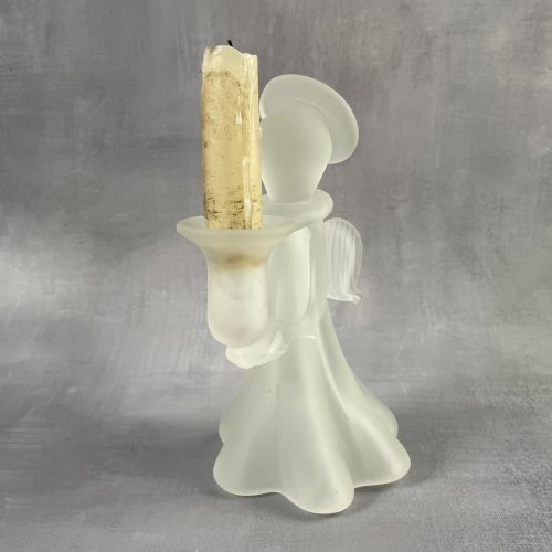 Bougeoir en verre dépoli en forme d'ange portant la bougie Haut.~19cm