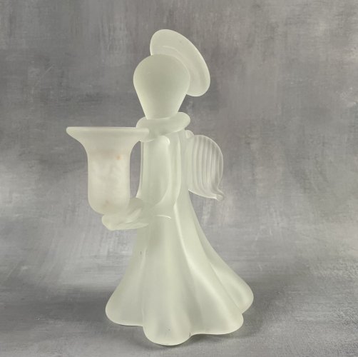 Bougeoir en verre dépoli en forme d'ange portant la bougie Haut.~19cm