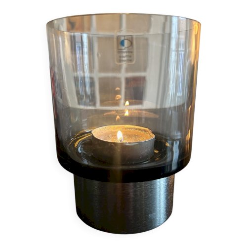Bougeoir en verre fumé édition Boussu, 1970