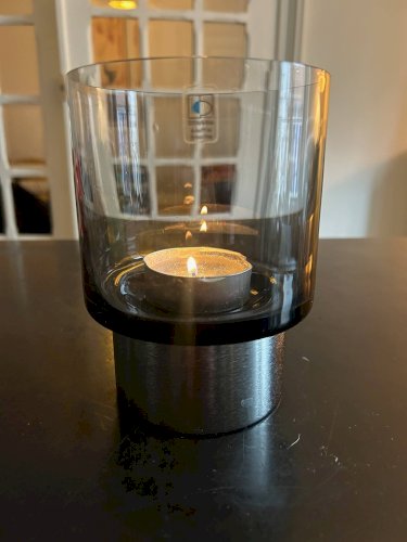 Bougeoir en verre fumé édition Boussu, 1970