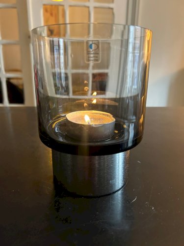Bougeoir en verre fumé édition Boussu, 1970