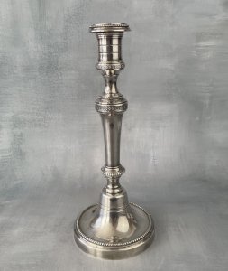 Bougeoir  / pied de lampe en bronze argenté orfèvrerie Chrysalia Paris