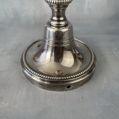 Bougeoir  / pied de lampe en bronze argenté orfèvrerie Chrysalia Paris